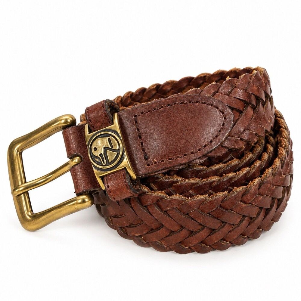 Braided Belt Brown Womens Small Brown Adjustable Brass Buckle Genuine Leather